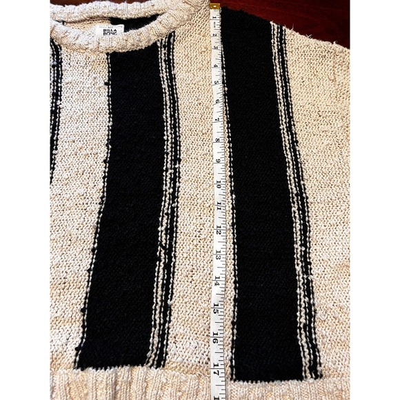 Billabong Sweater Women's LG Cream Black Crew Neck Chunky Pullover Striped Top - Picture 8 of 9